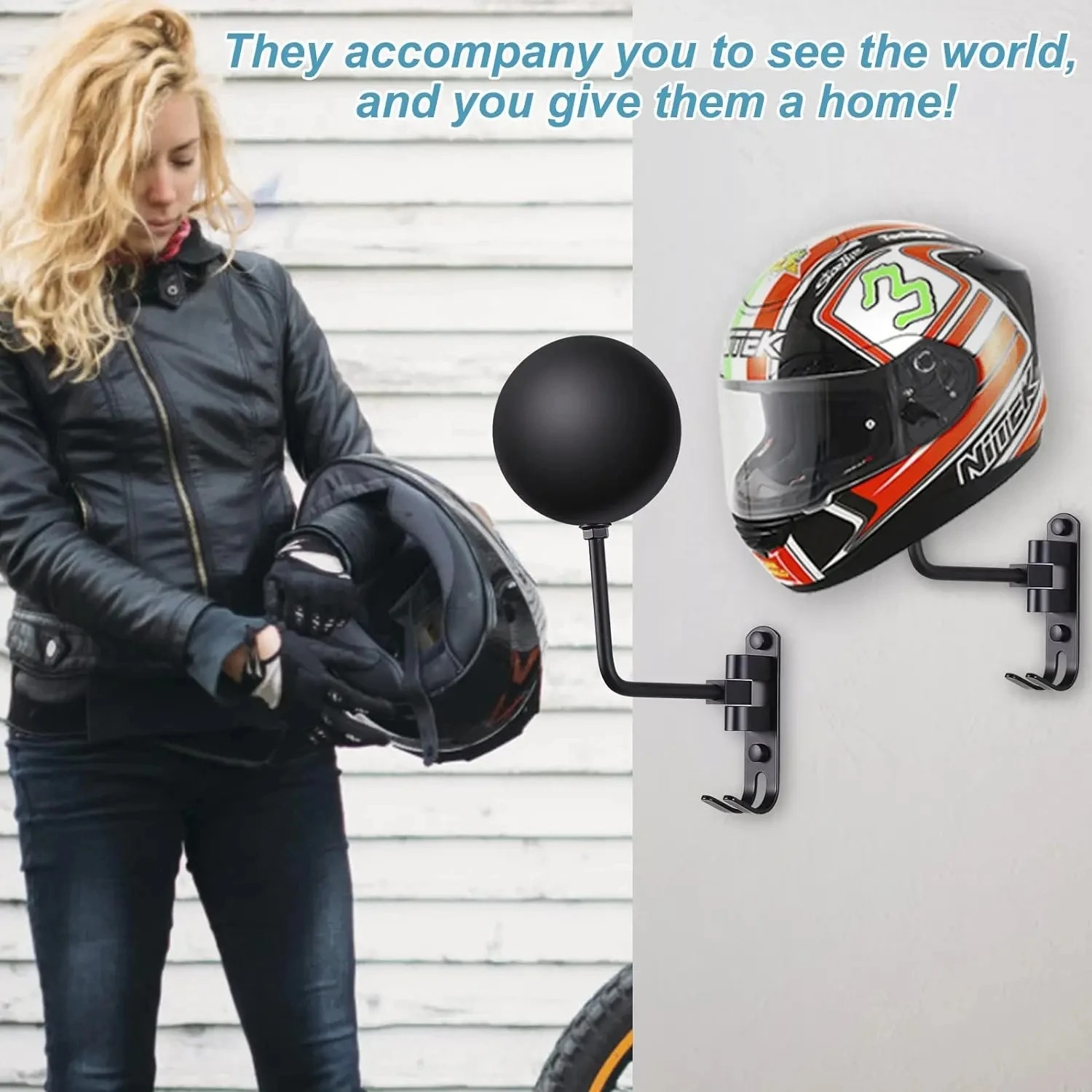 Cycling Gear Wall Mount - Wall Mount Motorcycle Helmet Rack, 180°